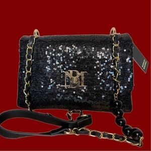 Badgley Mischka Black Sequin Crossbody Bag